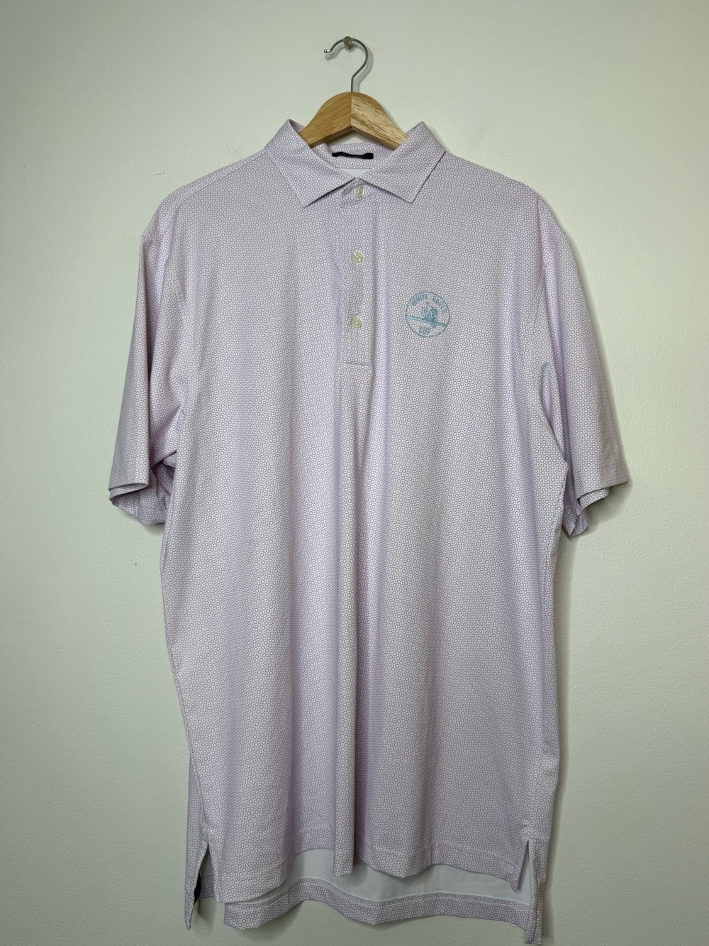 Turtleson Golf Polo White Eagle Cup Golf Club large in purple abstract floral